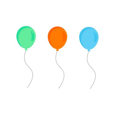 Mutlu yıllar, doğum günü partisi, bir sürü renkli balon, düz vektör illüstrasyonu ve simgeler