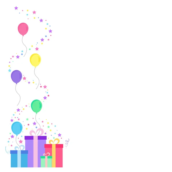 生日快乐派对 生日派对 五彩缤纷的礼品盒 满满五彩斑斓的灯火通明的气球 派对背景 爆竹与五彩纸屑 矢量图标 — 图库矢量图片
