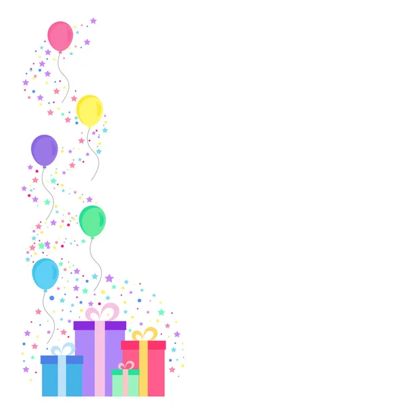 Grattis Födelsedagen Fest Födelsedagsfest Färgglada Presentförpackning Full Glittrande Ljus Och — Stock vektor