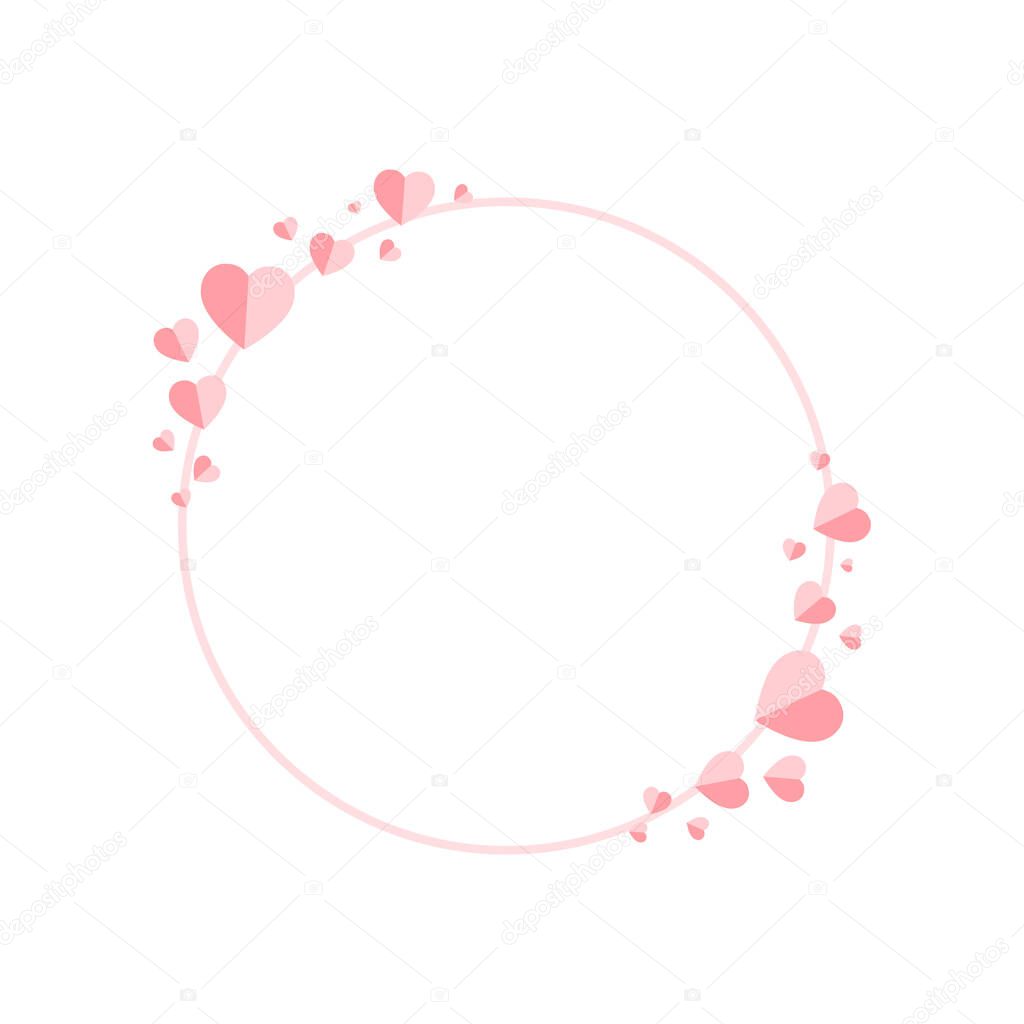 Background for day of love, valentine's day, birthday party, wedding anniversary party,Red pink paper hearts surround a circle decorated with beautiful hearts. Cartoon vector illustration