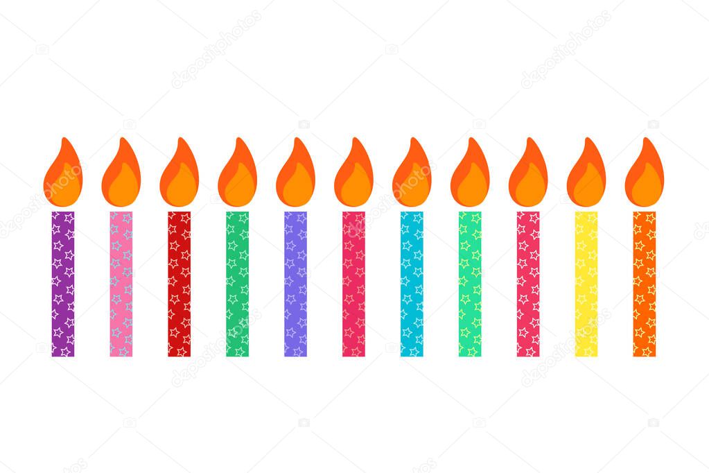 Happy birthday, birthday party, birthday candles colorful flat vector illustration and icon