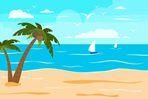 Cartoon Zomer Strand Zee Natuurlijke Vakantie Tropisch Strand Zee Landschap — Stockvector