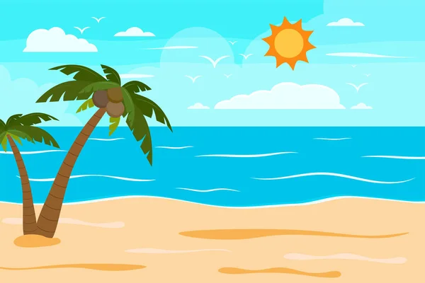Cartoon Letnia Plaża Nadmorskie Naturalne Wakacje Tropikalna Plaża Nadmorskie Krajobrazy — Wektor stockowy