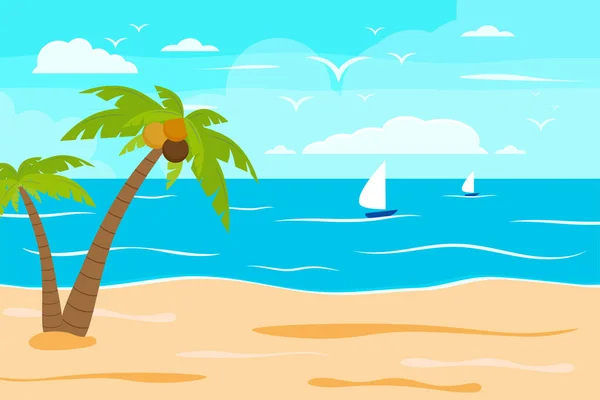 Cartoon Letnia Plaża Nadmorskie Naturalne Wakacje Tropikalna Plaża Nadmorskie Krajobrazy — Wektor stockowy