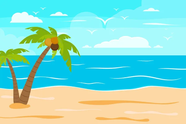 Cartoon Zomer Strand Zee Natuurlijke Vakantie Tropisch Strand Zee Landschap — Stockvector