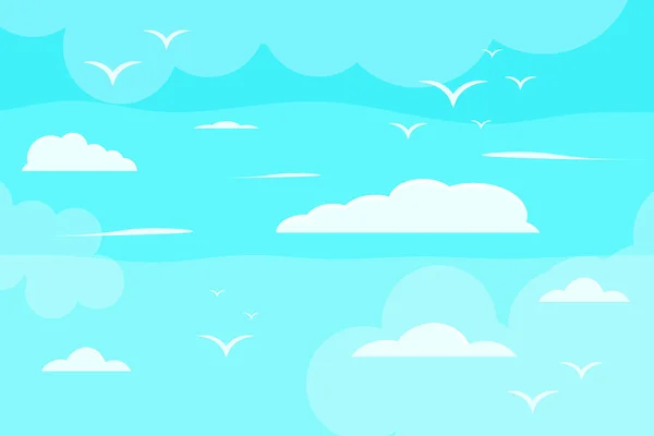 Мультфильм Изображения Летом Небо Полно Ярких Облаков Сияющее Солнце Птицы — стоковый вектор