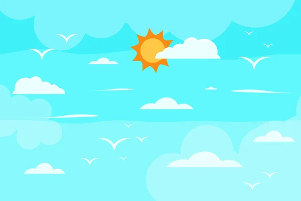 Imagem Dos Desenhos Animados Verão Céu Está Cheio Nuvens Brilhantes —  Vetores de Stock