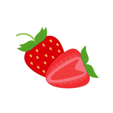 Çilek meyvesi, taze çilek, izole edilmiş, çizgi film tarzı. Beyaz arkaplan vektör illüstrasyonunda