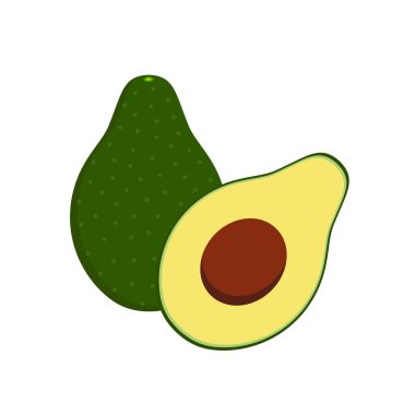 Avokado meyvesi, taze Avokado meyveleri, karikatür tarzı. Beyaz arkaplan vektör illüstrasyonunda