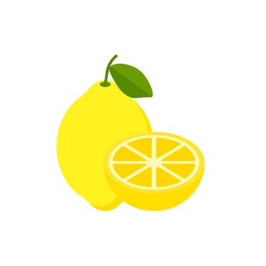 Lemon, taze limon meyvesi izole edilmiş, çizgi film tarzı. Beyaz arkaplan vektör illüstrasyonunda