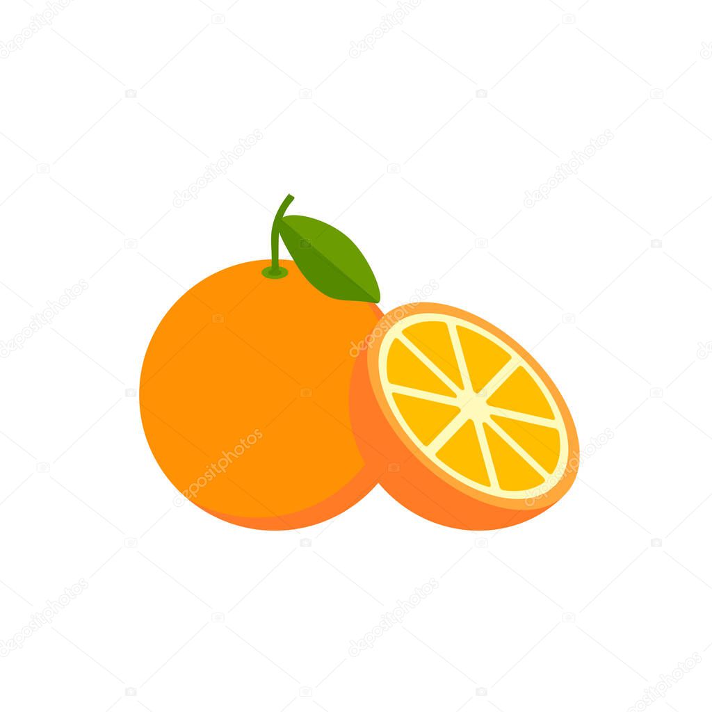 Orange,Organic fruit. Cartoon style. on a white background Vector illustration