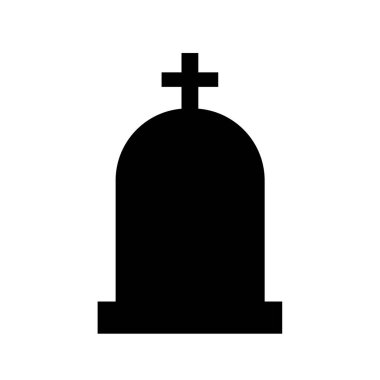 Mezarlıkta bir mezar. Siyah siluet ve mezar ikonu vektör kümesinde. farklı şekilli mezarlar ve haçlar beyaz arkaplanda izole edilmiş.
