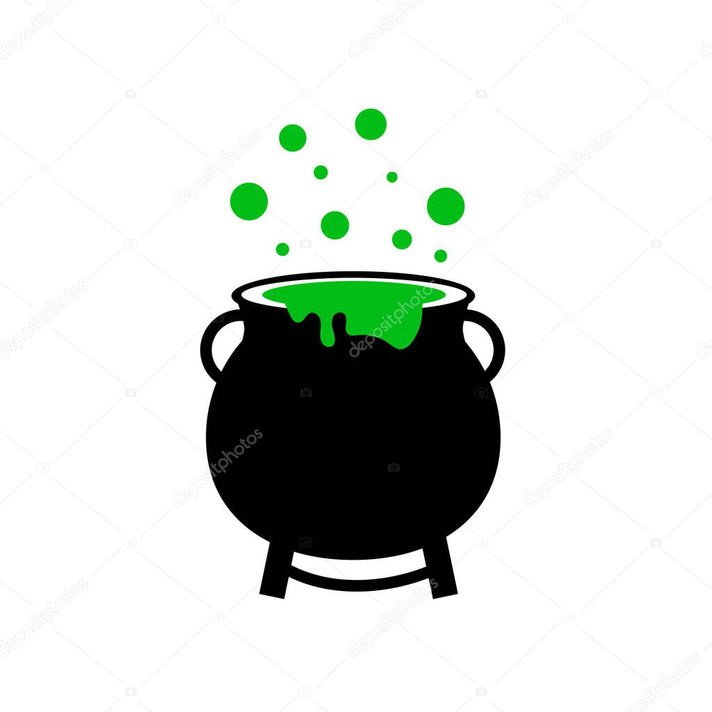 Witch's cauldron used to boil potions and cook food. Halloween vector illustration.