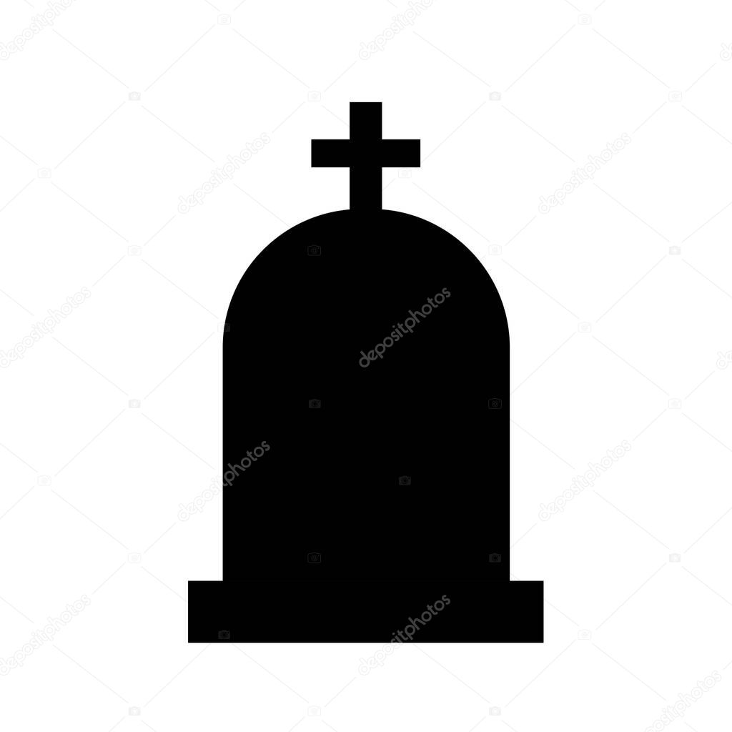 Grave in the cemetery. Black silhouette and grave icon in vector set. different shaped graves and crosses isolated on white background.