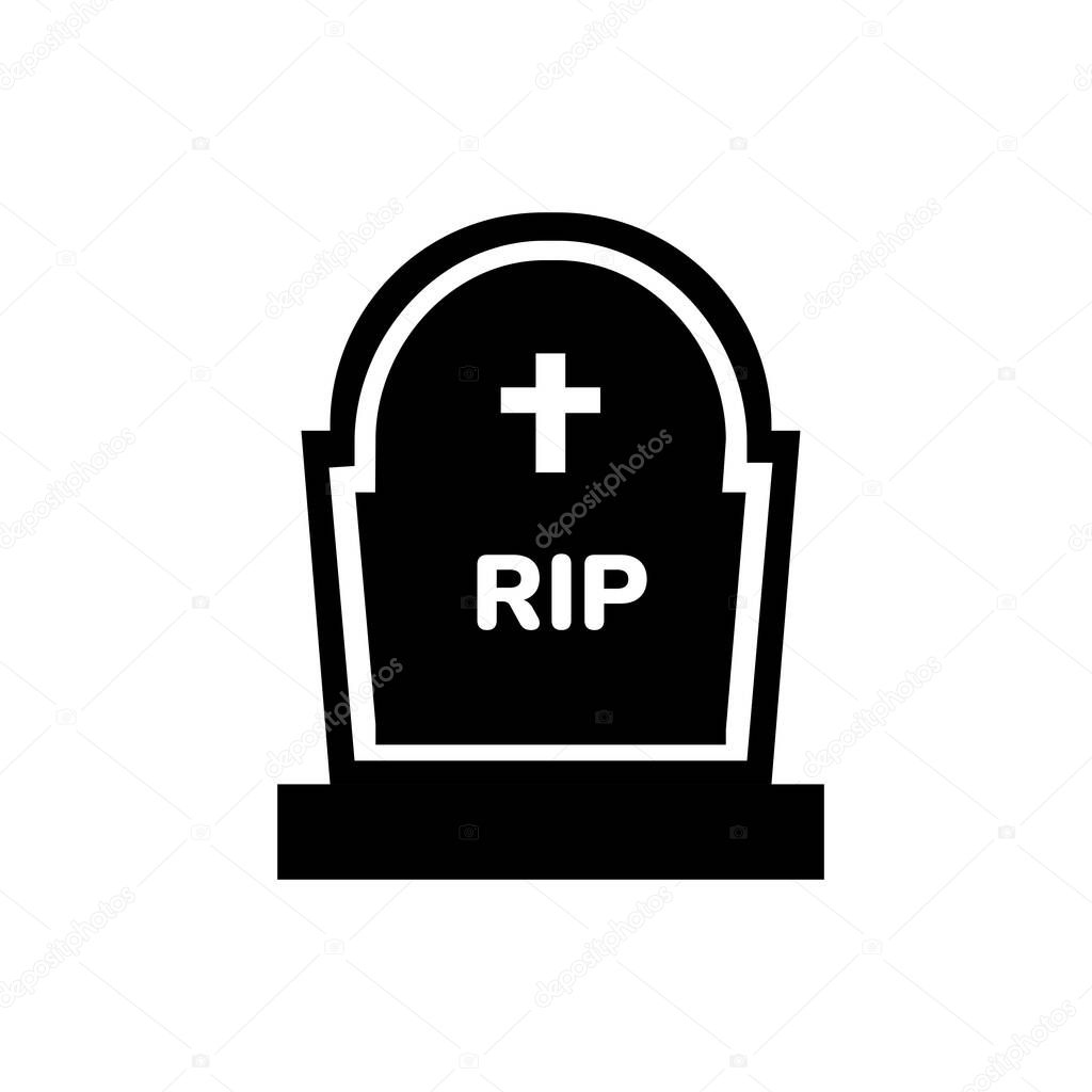 Grave in the cemetery. Black silhouette and grave icon in vector set. different shaped graves and crosses isolated on white background.