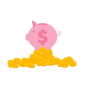 Kumbarası, kumbarası, kumbarası, madeni para tasarrufu, madeni para koleksiyonu, yatırım ikonu, domuz kumbarası ikonu, bankacılık veya finansal işletme yönetimi kavramı. Vektör illüstrasyonu