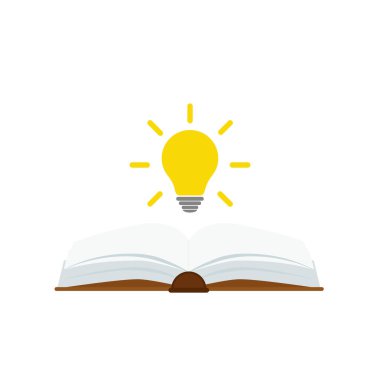 Ampul kavramına sahip açık kitap, iniş sayfası, şablon, ui, mobil uygulama, poster, pankart, broşür için kullanılabilir. .