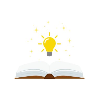 Ampul kavramına sahip açık kitap, iniş sayfası, şablon, ui, mobil uygulama, poster, pankart, broşür için kullanılabilir. .