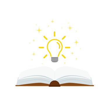 Ampul kavramına sahip açık kitap, iniş sayfası, şablon, ui, mobil uygulama, poster, pankart, broşür için kullanılabilir. .