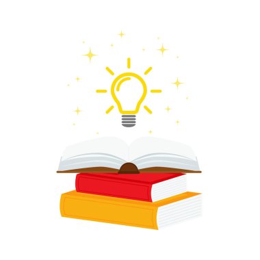 Ampul kavramına sahip açık kitap, iniş sayfası, şablon, ui, mobil uygulama, poster, pankart, broşür için kullanılabilir. .