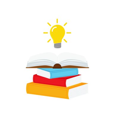 Ampul kavramına sahip açık kitap, iniş sayfası, şablon, ui, mobil uygulama, poster, pankart, broşür için kullanılabilir. .