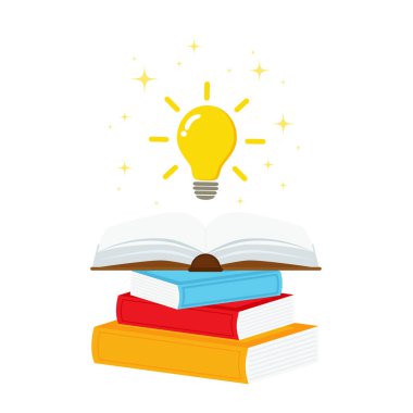 Ampul kavramına sahip açık kitap, iniş sayfası, şablon, ui, mobil uygulama, poster, pankart, broşür için kullanılabilir. .