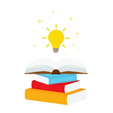 Ampul kavramına sahip açık kitap, iniş sayfası, şablon, ui, mobil uygulama, poster, pankart, broşür için kullanılabilir. .