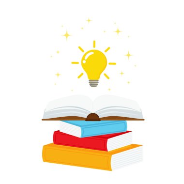 Ampul kavramına sahip açık kitap, iniş sayfası, şablon, ui, mobil uygulama, poster, pankart, broşür için kullanılabilir. .