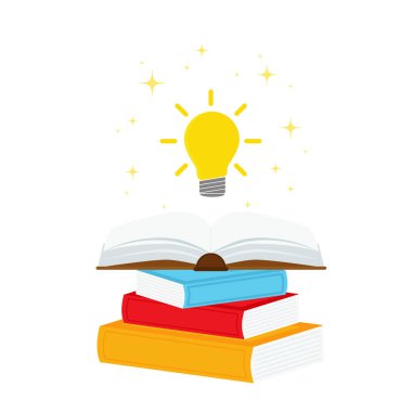 Ampul kavramına sahip açık kitap, iniş sayfası, şablon, ui, mobil uygulama, poster, pankart, broşür için kullanılabilir. .