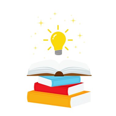 Ampul kavramına sahip açık kitap, iniş sayfası, şablon, ui, mobil uygulama, poster, pankart, broşür için kullanılabilir. .