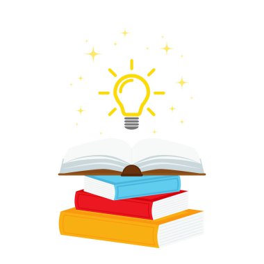 Ampul kavramına sahip açık kitap, iniş sayfası, şablon, ui, mobil uygulama, poster, pankart, broşür için kullanılabilir. .