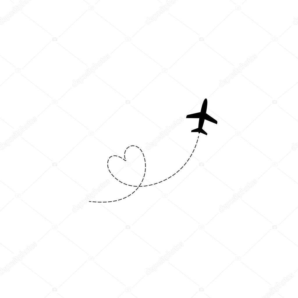 travel by planeplane flying,airplane flight path,travel dash, route finder by GPS, airplane routes,flight path of love,Valentine's Day.vector illustration