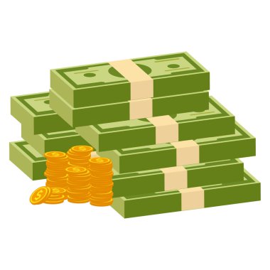 Servet, Tasarruf ve Mali Başarı 'yı temsil eden Para ve Altın Para Yığını