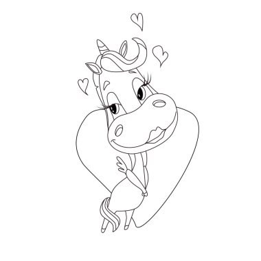 Tek boynuzlu at beyaz sevgililer günü öpüşme kartı çifti sever. Tek boynuzlu at öpücükler yolluyor. Etiketi sev..