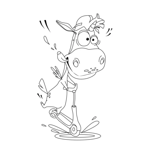 可爱的独角兽角色骑脚踏滑板车，滑稽神奇的动物卡通病媒图解 — 图库矢量图片