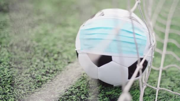 Pelota Fútbol Máscara Médica Estadio Green Grass Bola Goal Net — Vídeo de stock