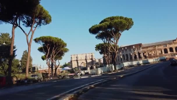 Rome Italië December 2020 Zicht Boog Van Constantijn Colosseum Met — Stockvideo