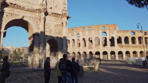 Roma Italia Diciembre 2020 Vista Del Arco Constantino Coliseo Con — Vídeo de stock