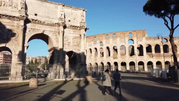 Roma Italia Diciembre 2020 Vista Del Arco Constantino Coliseo Con — Vídeo de stock