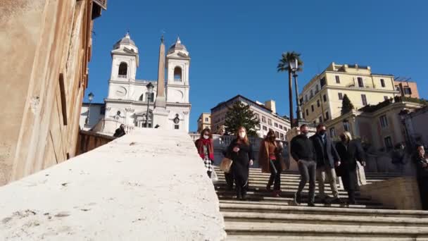 Roma Talya Aralık 2020 Covid Salgını Sırasında Trinit Dei Monti — Stok video