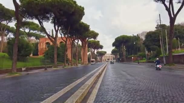 Roma Italia Diciembre 2020 Vista Del Arco Constantino Coliseo Sin — Vídeo de stock