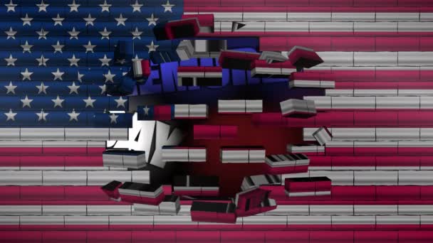 纪念日促销活动的4K视频 阵亡将士纪念日 字样的出现打破了一面美国国旗颜色的墙 黑暗和光明的游戏 很适合你的生意 — 图库视频影像