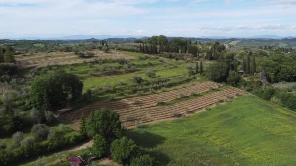 Vista Aérea Bela Paisagem Toscana Durante Primavera — Vídeo de Stock