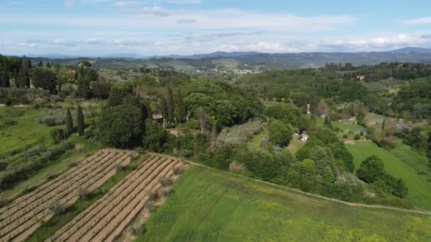 Vista Aérea Bela Paisagem Toscana Durante Primavera — Vídeo de Stock