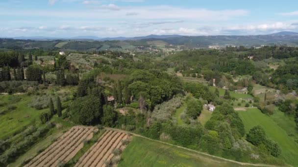 Vista Aérea Bela Paisagem Toscana Durante Primavera — Vídeo de Stock
