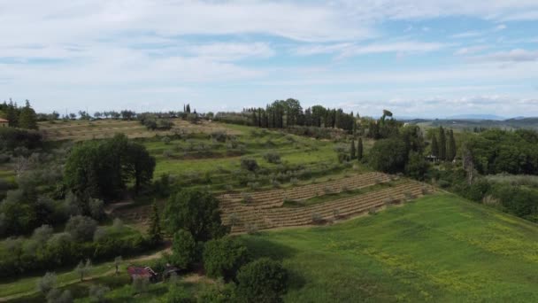 Vista Aérea Hermosa Campiña Toscana Durante Primavera — Vídeos de Stock