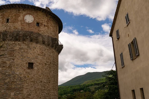 Primer Plano Una Antigua Torre Medieval Con Reloj Toscana Italia — Foto de Stock