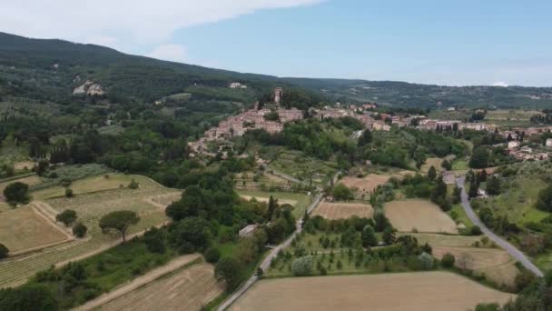 Vista Aérea Deslumbrante Vila Toscana Medieval Cetona Eleita Uma Das — Vídeo de Stock