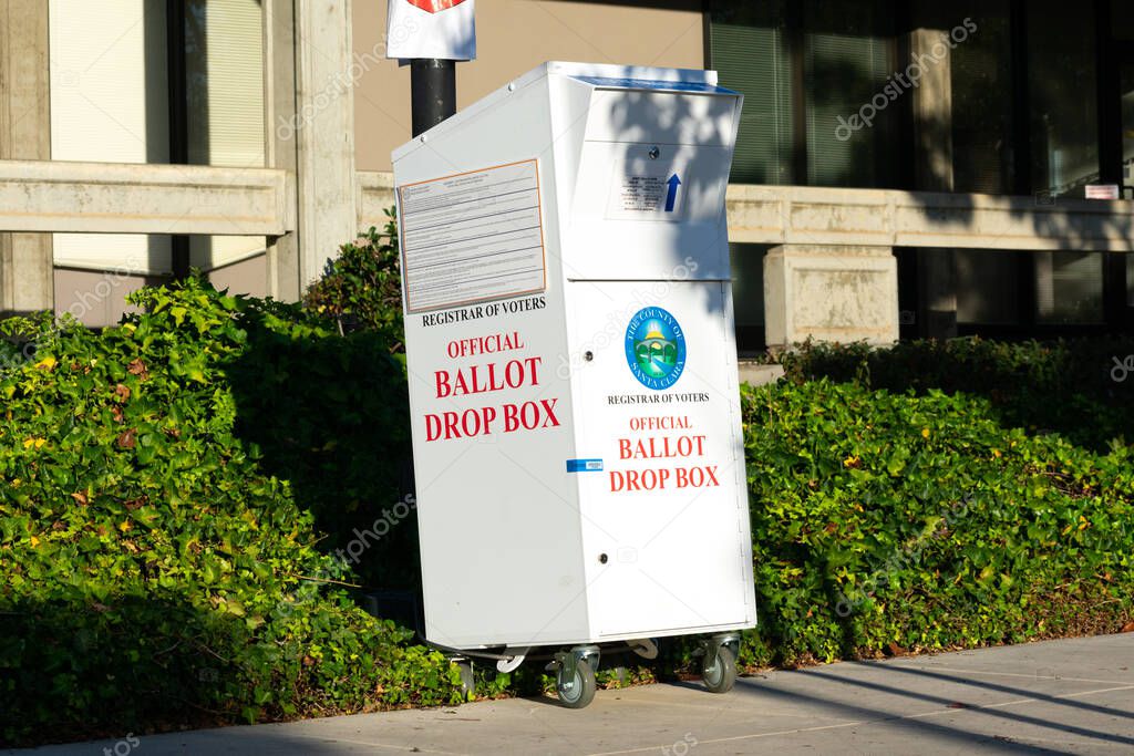 Official vote by mail ballot drop box located outdoors - Santa Clara, California, USA - October 20, 2020