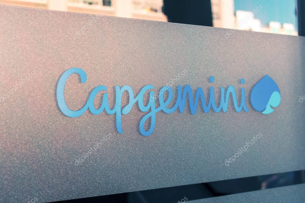 Capgemini sign on Silicon Valley office. Capgemini is a French professional services and business consulting corporation headquartered in Paris, France - San Francisco, California, USA - 2020